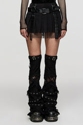 Jupe Punk pour Femme à Plis avec Bretelles en Maille et Coutures Noires